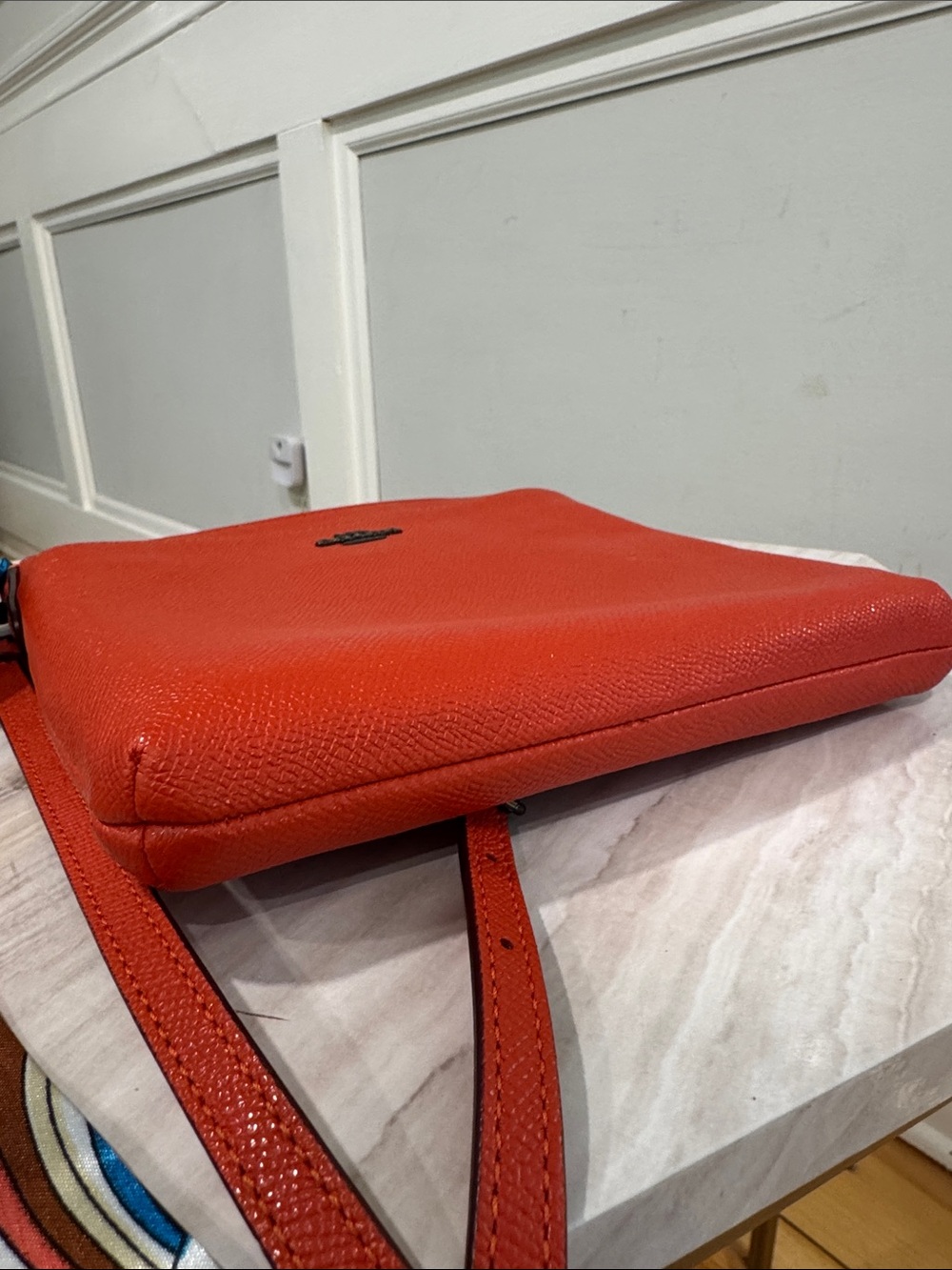 Coach Bag Kitt Orange Rusted Red Leather Crossbody with Patterned Scarf - Picture 9 of 17